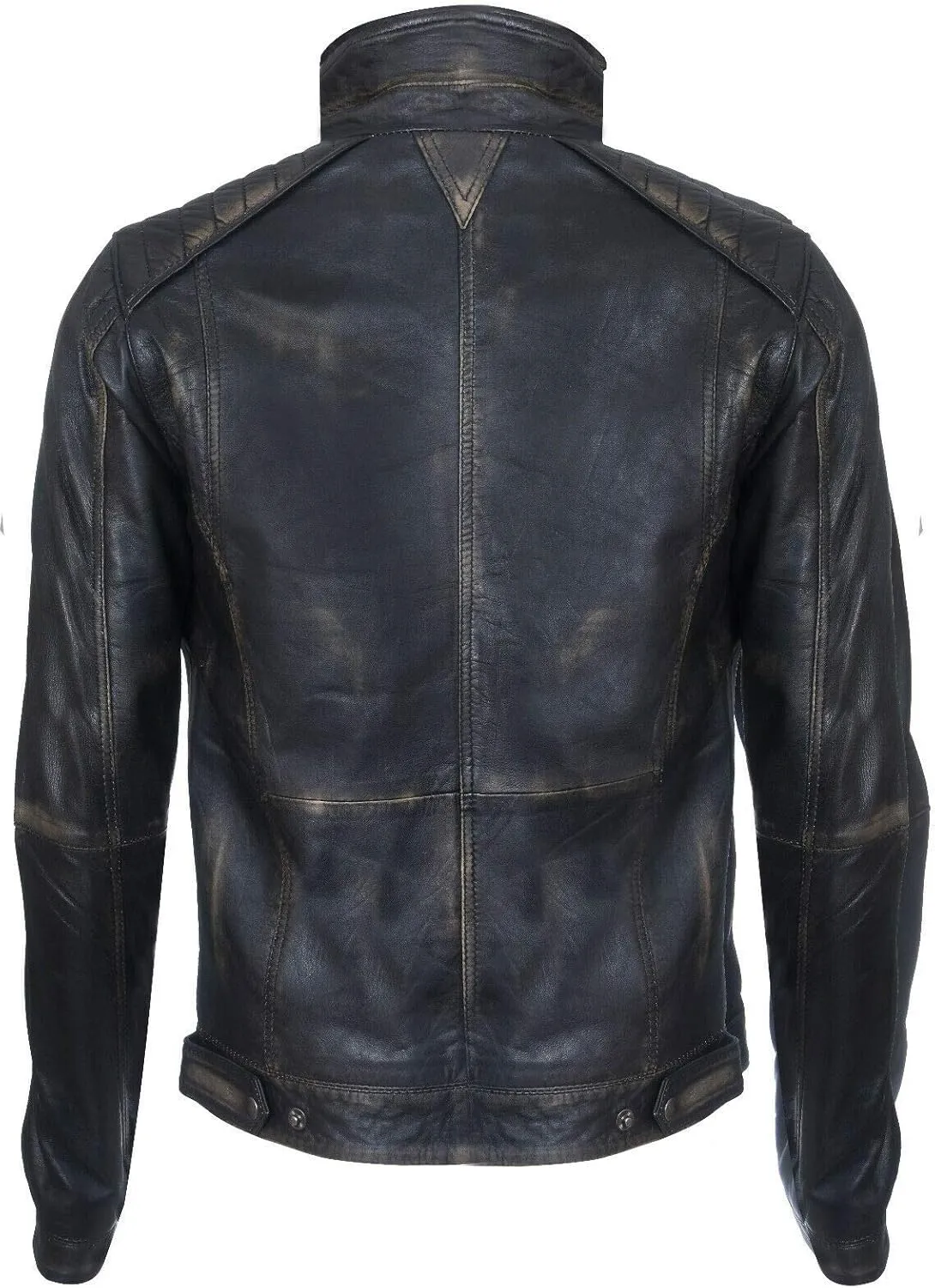 Men's Racer Vintage100% Leather Retro Biker Jacket Distressed Motorcycle