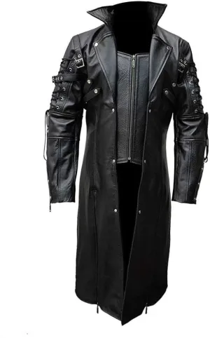 Mens Real Leather Coat Goth Matrix Trench Coat Gothic Steampunk Coats