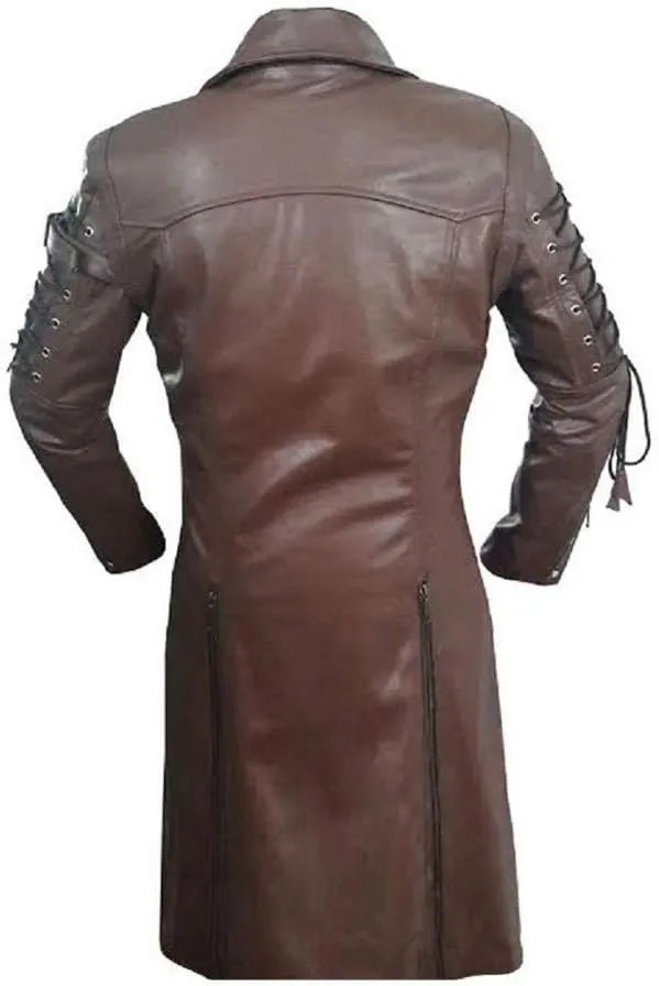 Mens Real Leather Coat Goth Matrix Trench Coat Gothic Steampunk Coats