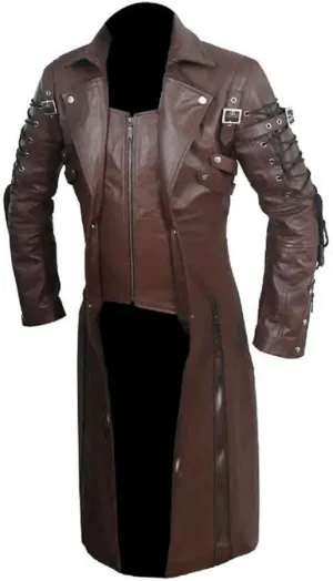Mens Real Leather Coat Goth Matrix Trench Coat Gothic Steampunk Coats