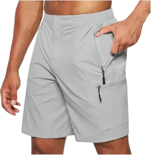 Mens Running Shorts Quick Dry Athletic Gym Shorts Stretch Wasit Zipper Pockets Outdoor Hiking Fishing Jogging Shorts