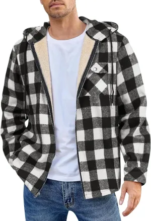 Mens Sherpa Lined Hoodie Full-Zip Thick Casual Sweatshirt Fleece Warm Thermal Hoodies