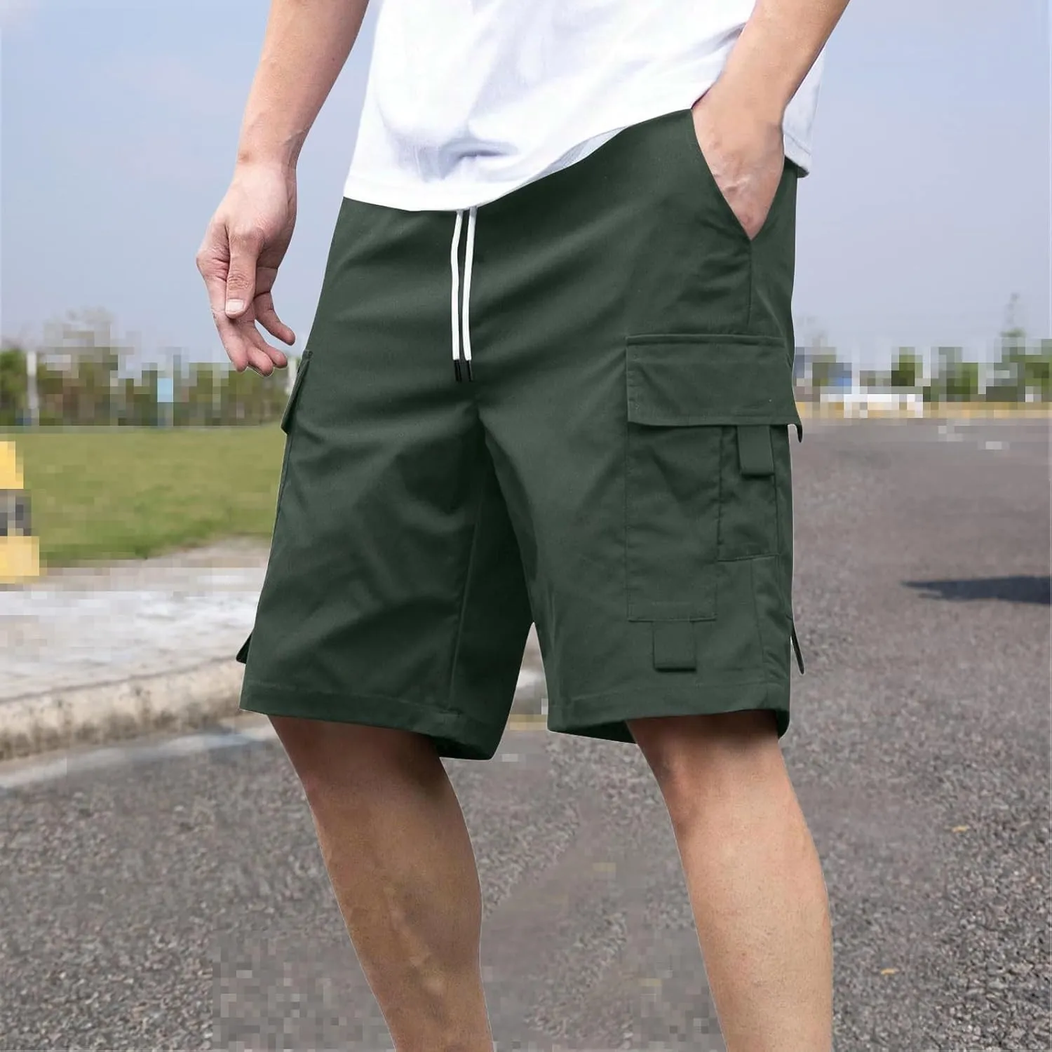 Mens Shorts Casual Loose Fit Cool Summer Outdoor Camp SweatShorts Fashion Drawstring Straight Shorts Leg with Pocket
