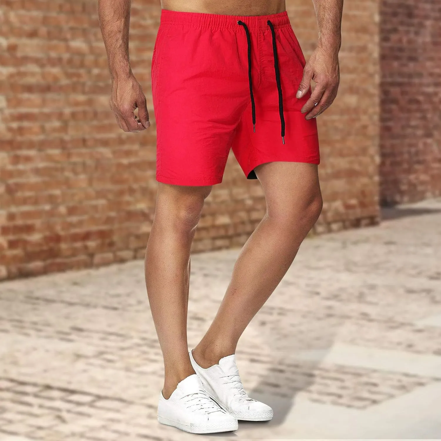 Mens Shorts Lightweight Quick Dry Pants Athletic Workout Gym Shorts with Pockets Training Running Solid Color Jogger