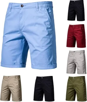 Men's Slim Fit Chino Shorts 20" Inseam Stretch Cotton Casual Summer Elastic Waist Flat Front Cargo with Pockets