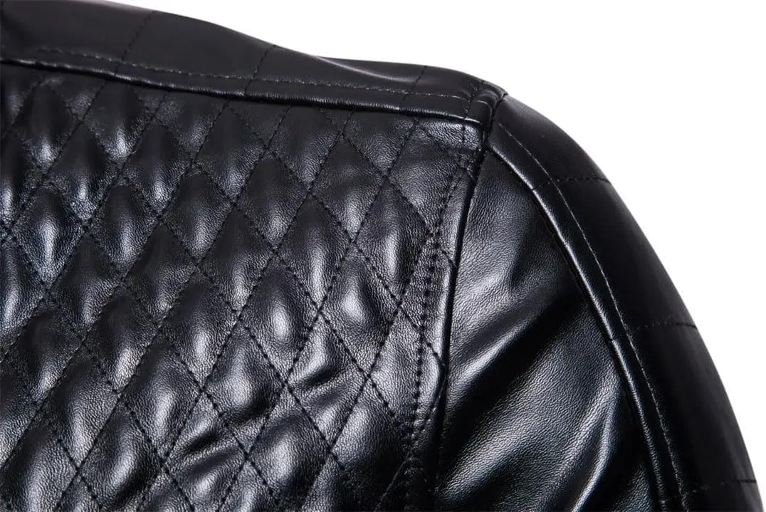 Men's Stand Collar Leather Jacket Motorcycle Leather Coat