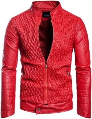 Men's Stand Collar Leather Jacket Motorcycle Leather Coat