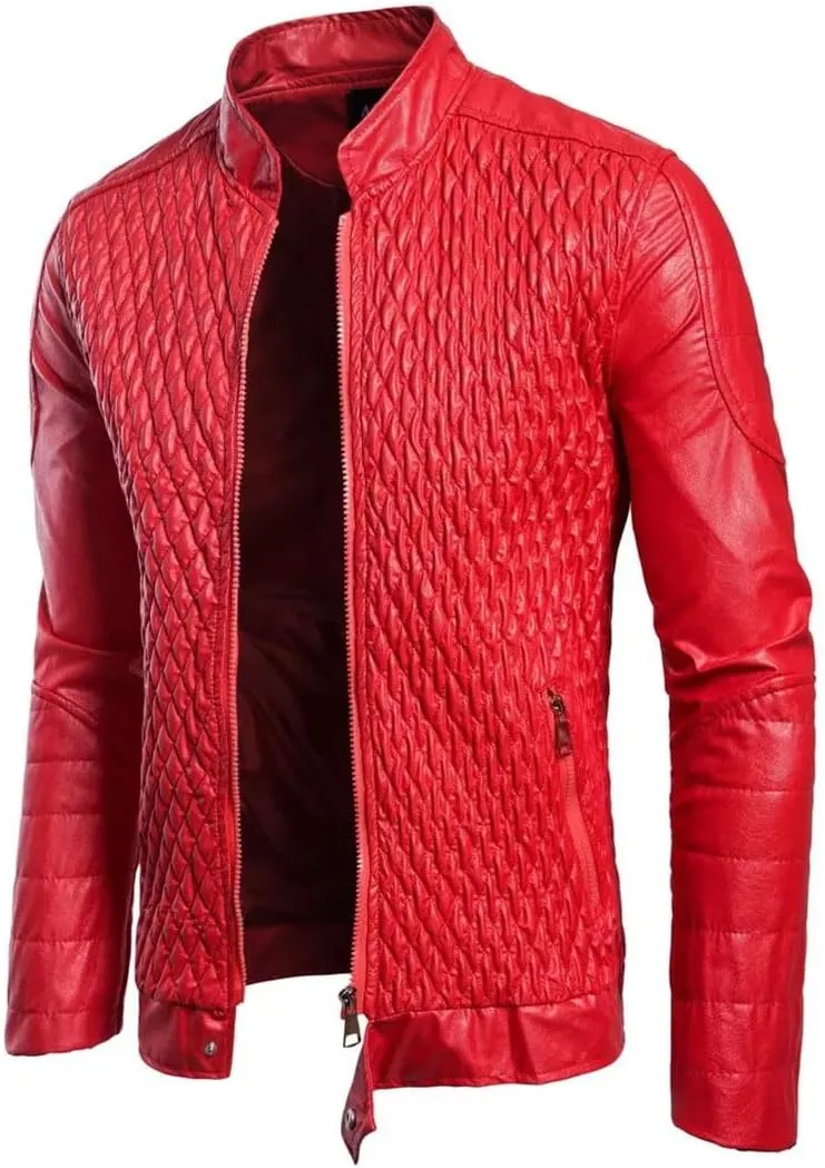 Men's Stand Collar Leather Jacket Motorcycle Leather Coat