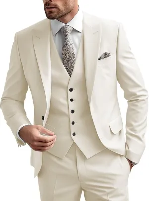 Mens Suit 3 Piece Slim Fit Suit for Men Groom Wedding Suit Prom Tuxedo for Men Jacket Vest Pants Set