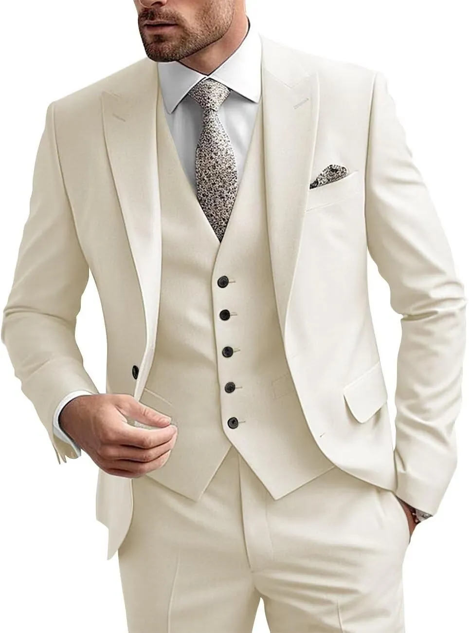 Mens Suit 3 Piece Slim Fit Suit for Men Groom Wedding Suit Prom Tuxedo for Men Jacket Vest Pants Set
