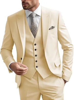 Mens Suit 3 Piece Slim Fit Suit for Men Groom Wedding Suit Prom Tuxedo for Men Jacket Vest Pants Set
