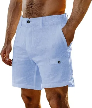 Mens Summer Shorts 2025 Front Button Texture Relaxed Fit Lightweight Cool Lounge Cargo Pants Beach Shorts with Pocket