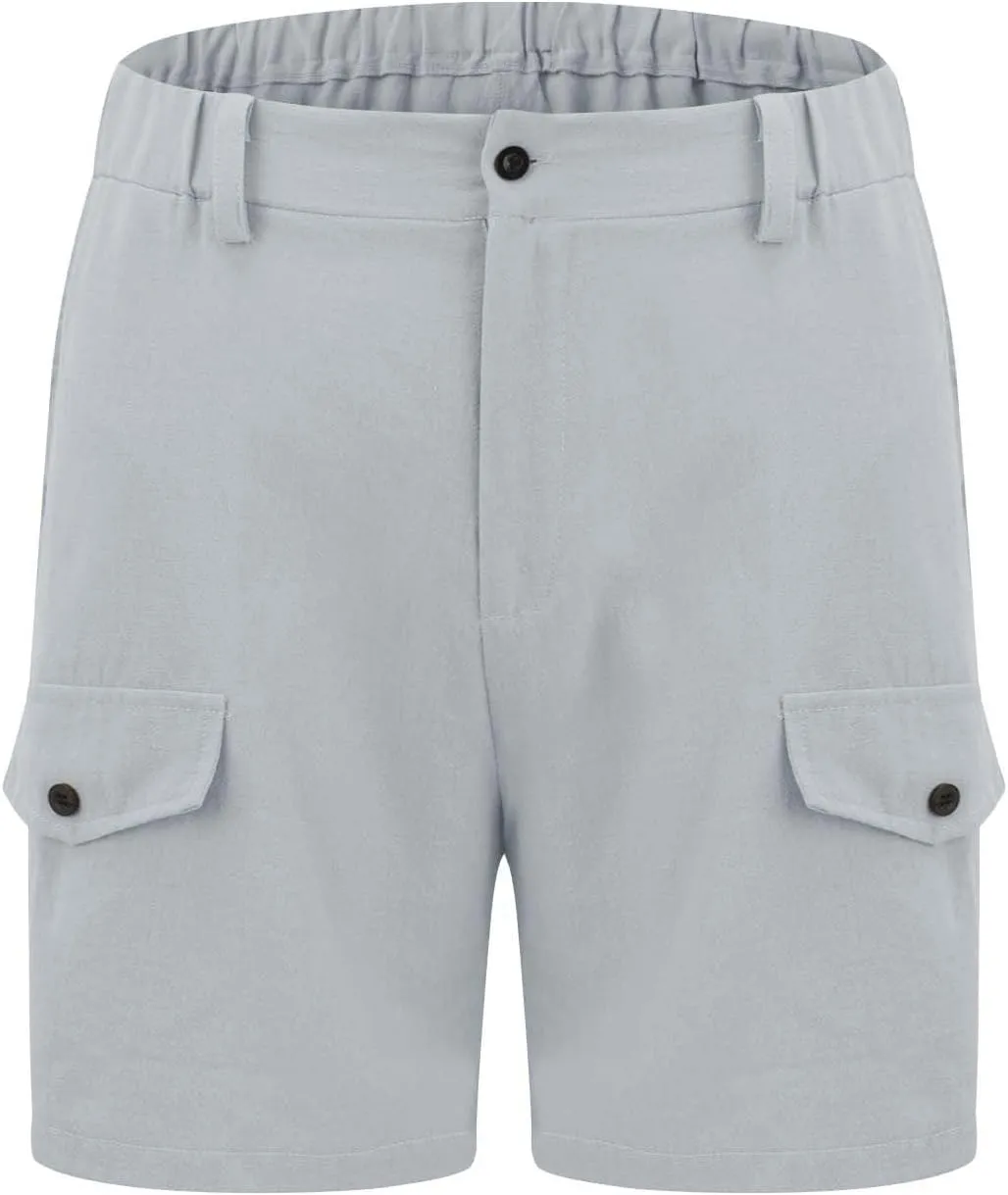 Mens Summer Shorts 2025 Front Button Texture Relaxed Fit Lightweight Cool Lounge Cargo Pants Beach Shorts with Pocket
