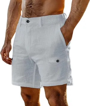 Mens Summer Shorts 2025 Front Button Texture Relaxed Fit Lightweight Cool Lounge Cargo Pants Beach Shorts with Pocket