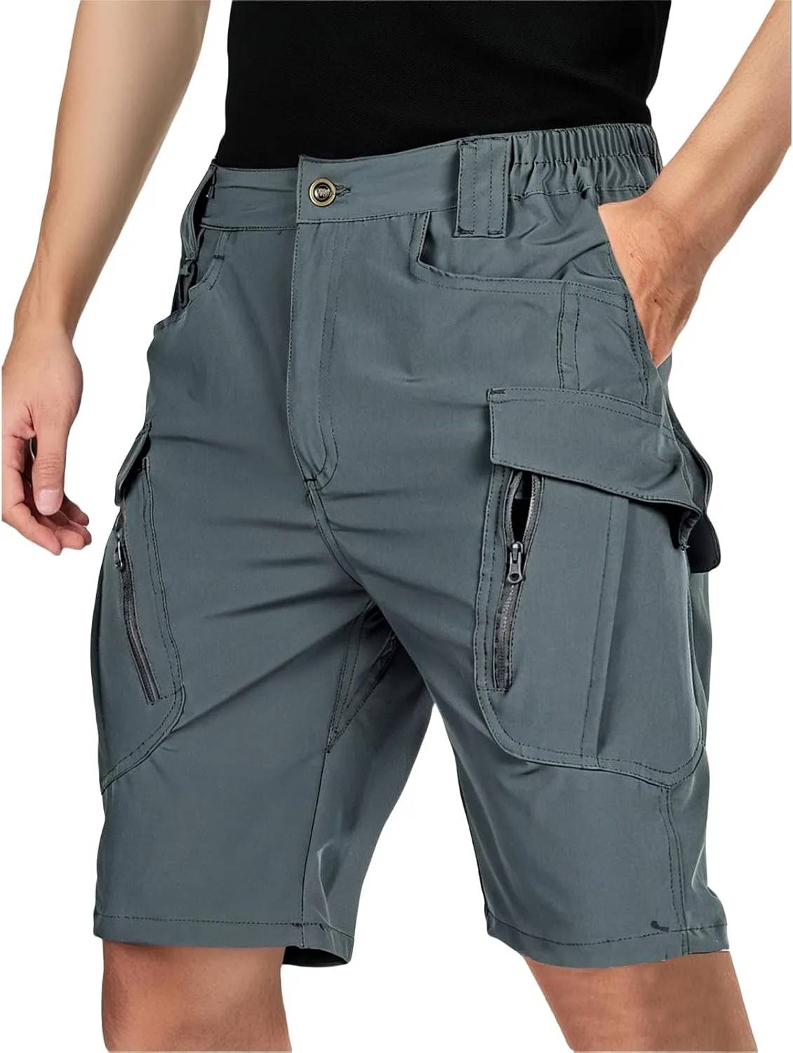 Men's Tactical Cargo Shorts Quick Dry Lightweight Hiking Short Solid Color Stretch Breathable Pant with Multi Pockets