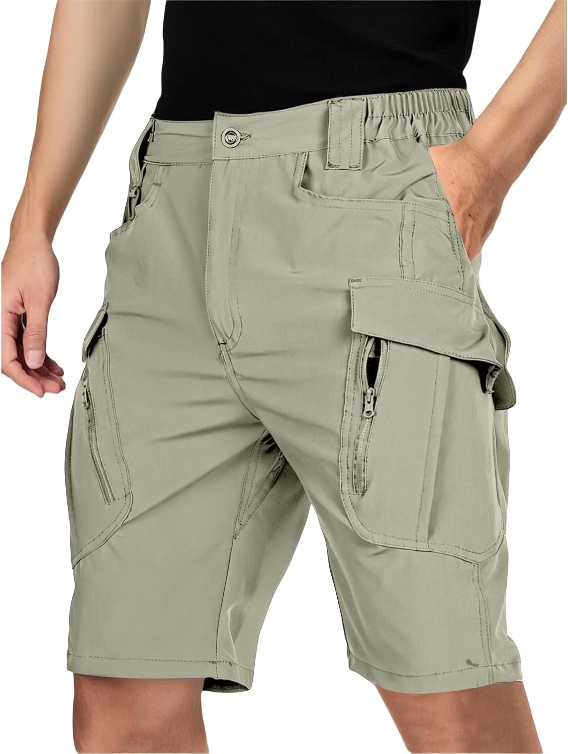 Men's Tactical Cargo Shorts Quick Dry Lightweight Hiking Short Solid Color Stretch Breathable Pant with Multi Pockets
