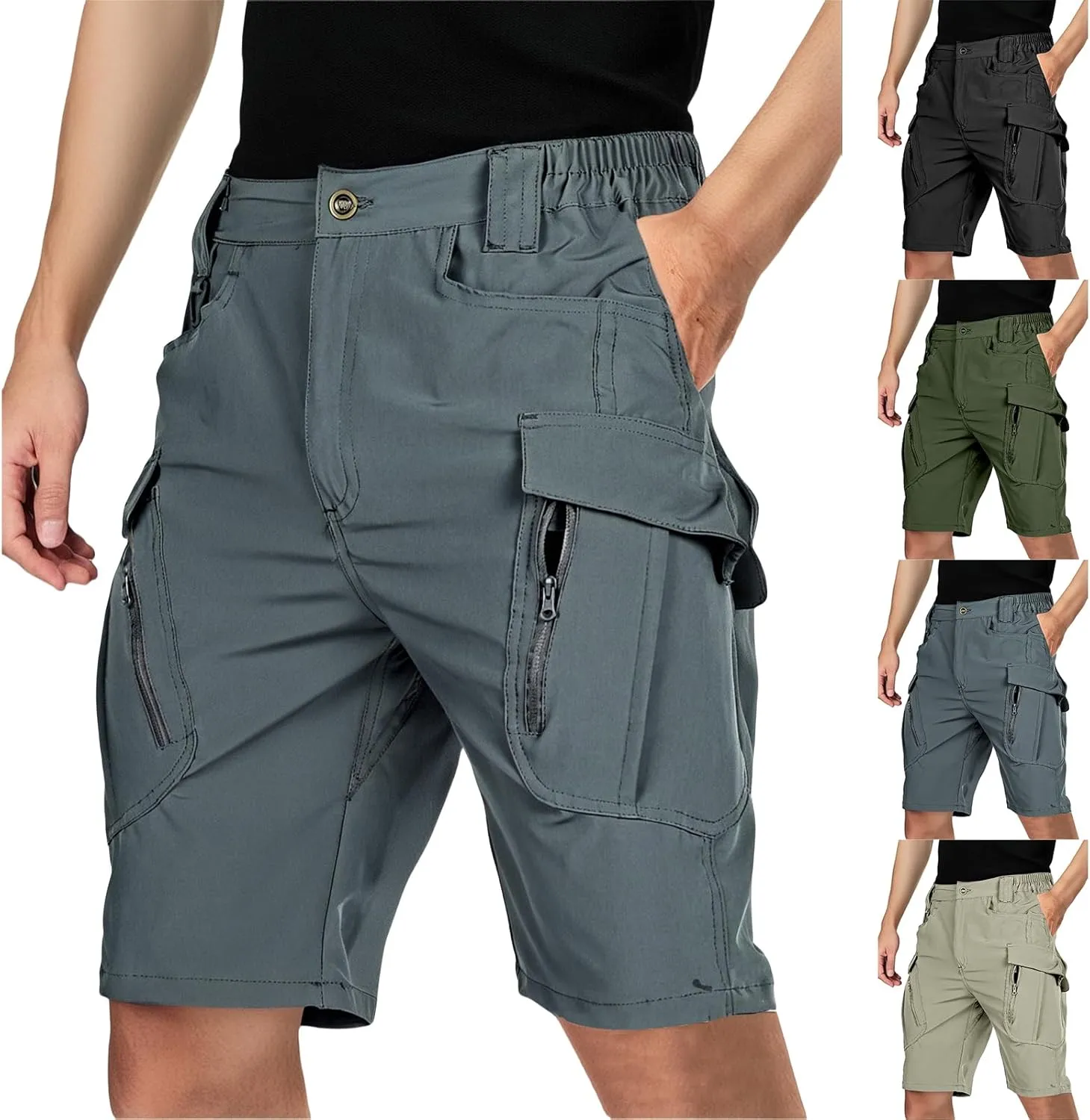Men's Tactical Cargo Shorts Quick Dry Lightweight Hiking Short Solid Color Stretch Breathable Pant with Multi Pockets