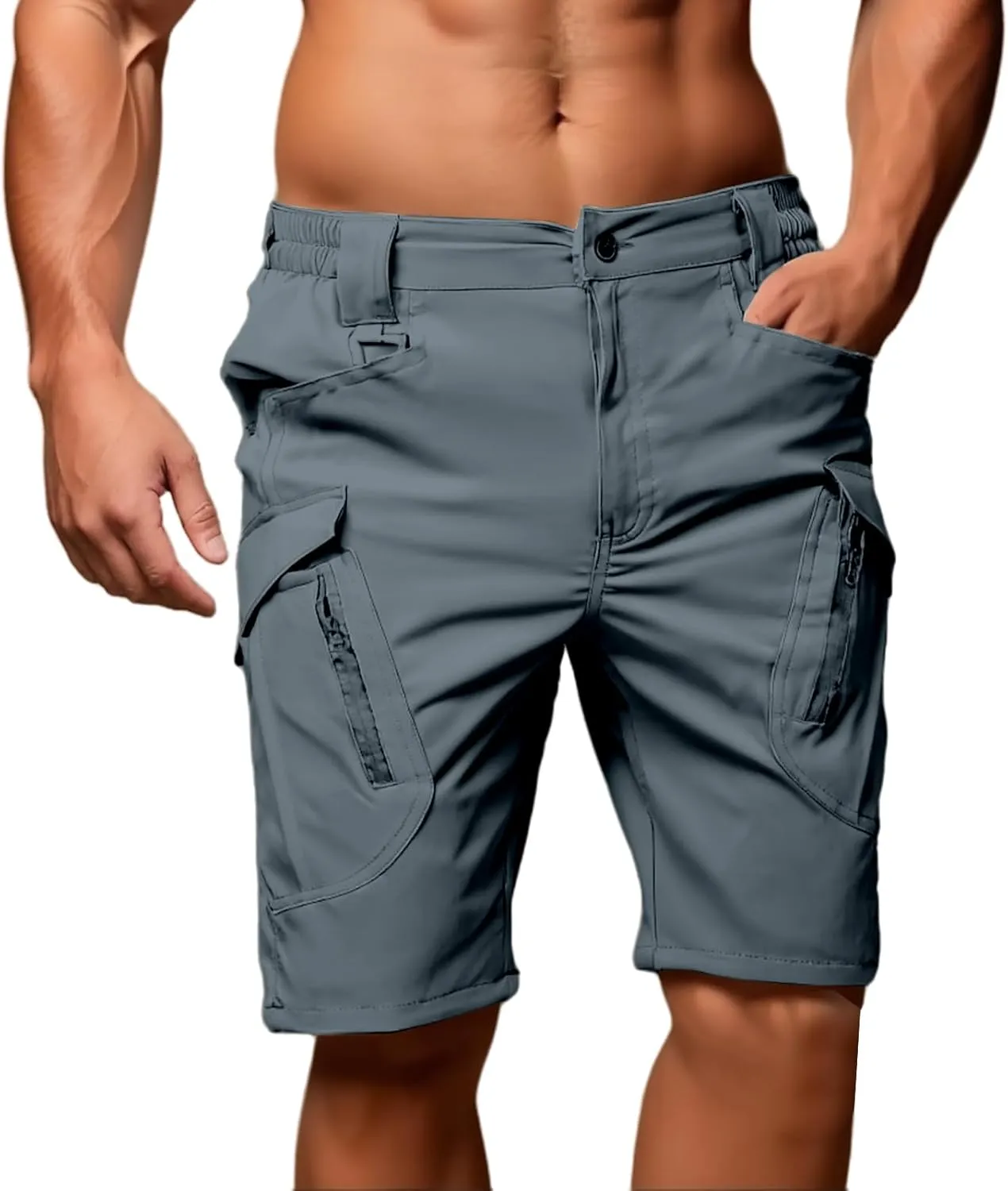 Men's Tactical Cargo Shorts Quick Dry Lightweight Hiking Short Solid Color Stretch Breathable Pant with Multi Pockets