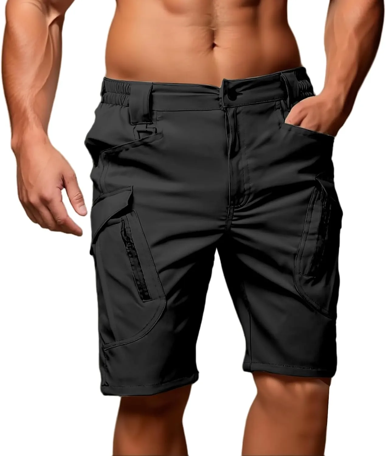 Men's Tactical Cargo Shorts Quick Dry Lightweight Hiking Short Solid Color Stretch Breathable Pant with Multi Pockets