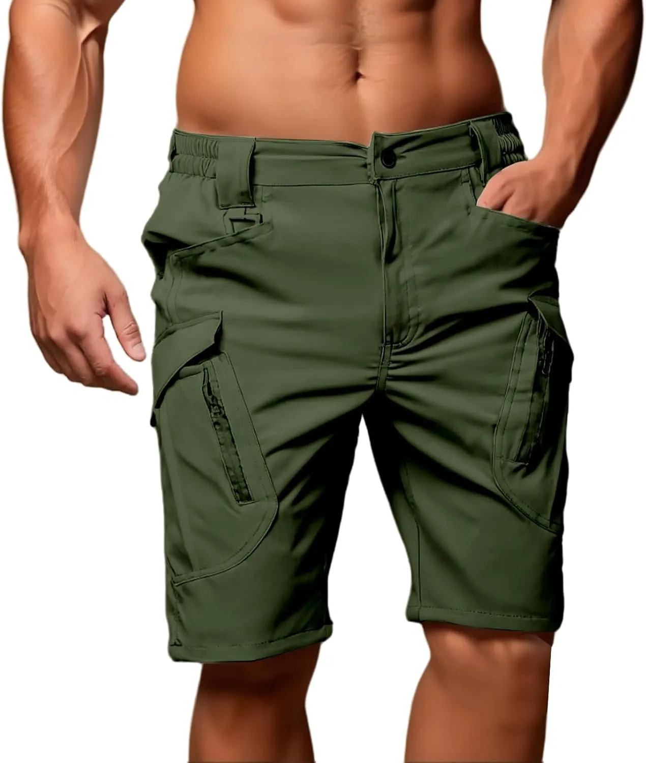 Men's Tactical Cargo Shorts Quick Dry Lightweight Hiking Short Solid Color Stretch Breathable Pant with Multi Pockets