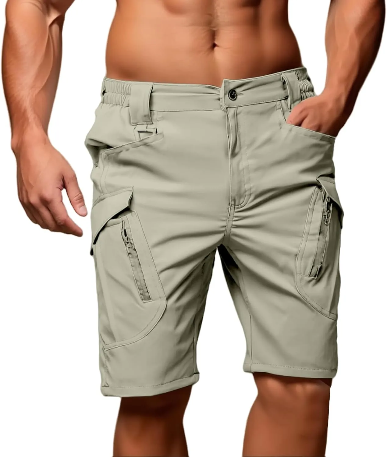 Men's Tactical Cargo Shorts Quick Dry Lightweight Hiking Short Solid Color Stretch Breathable Pant with Multi Pockets