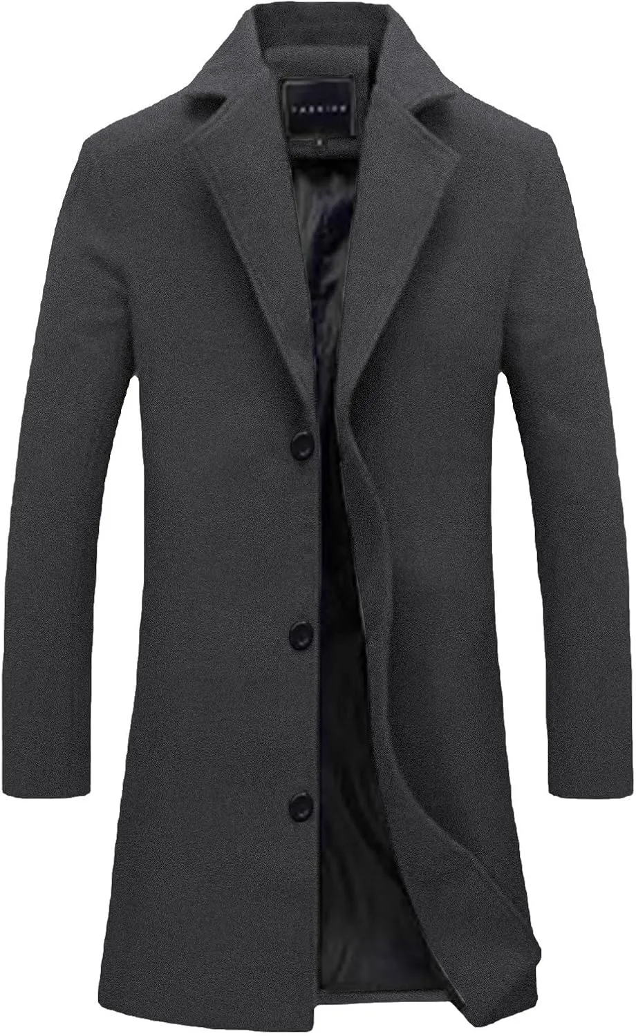 Men's Trench & Pea Coat - Big & Tall Size, Wool Material, Single Breasted, Lapel, Open Front Cardigan Jacket