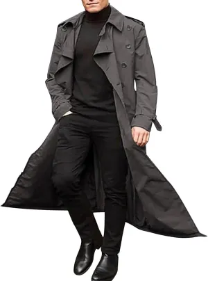 Men's Trench Coat Fall Winter Double Breasted Trench Coat Oversized Casual windbreaker Lapel Long Jacket Overcoat