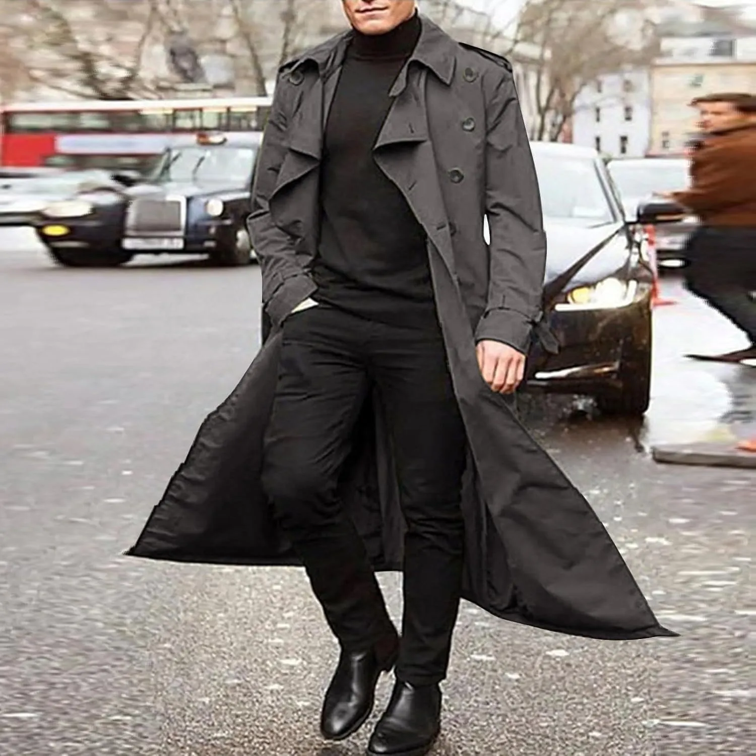 Men's Trench Coat Fall Winter Double Breasted Trench Coat Oversized Casual windbreaker Lapel Long Jacket Overcoat