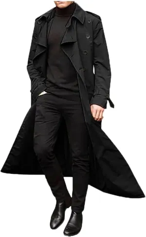 Men's Trench Coat Fall Winter Double Breasted Trench Coat Oversized Casual windbreaker Lapel Long Jacket Overcoat