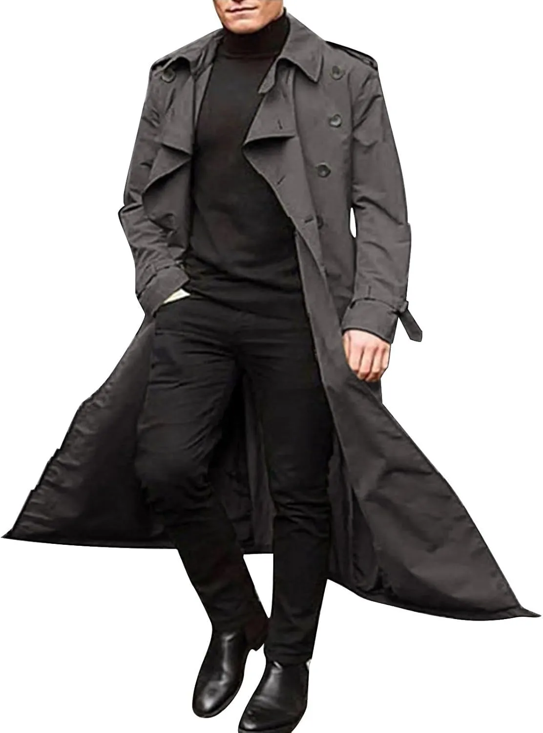 Men's Trench Coat Fall Winter Double Breasted Trench Coat Oversized Casual windbreaker Lapel Long Jacket Overcoat
