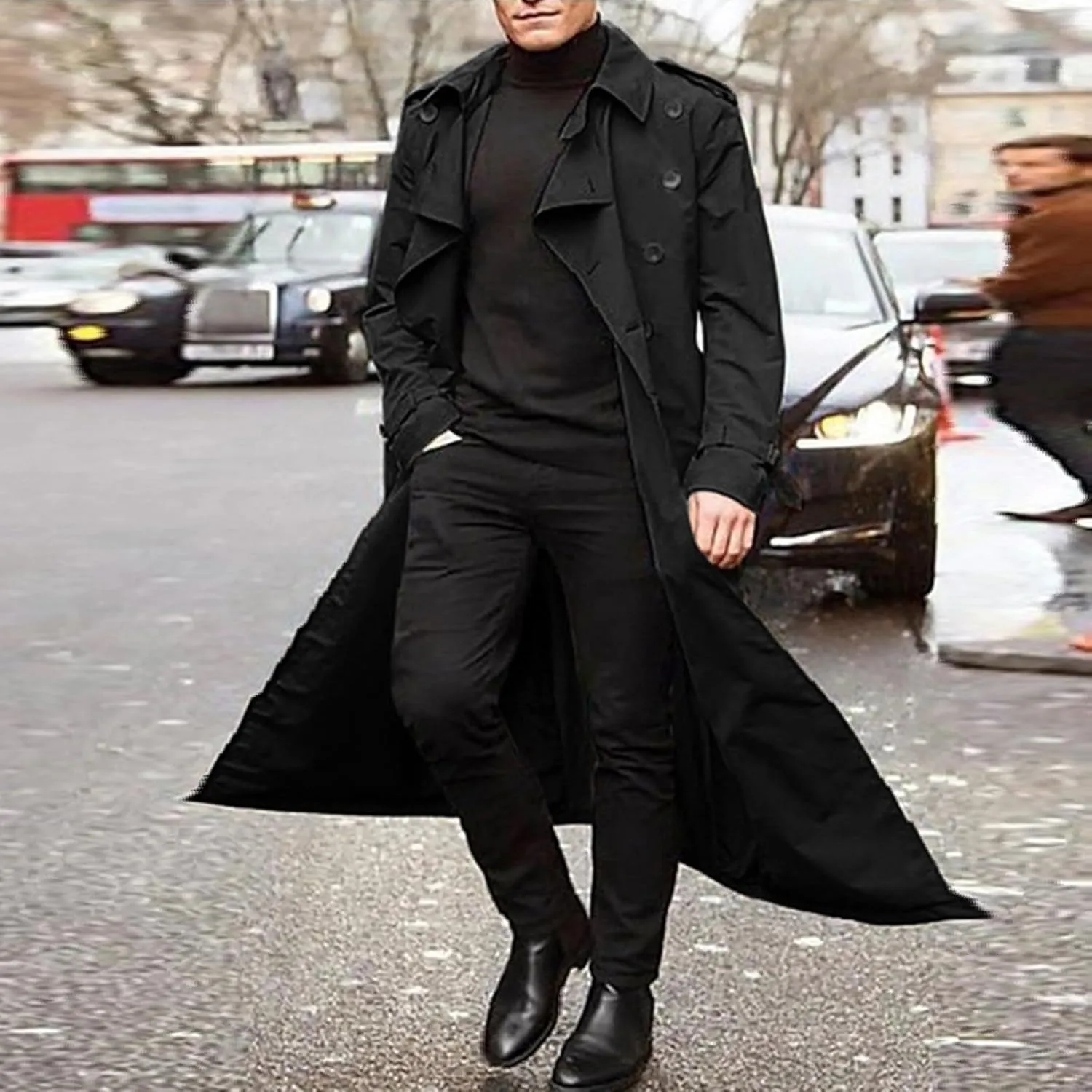 Men's Trench Coat Fall Winter Double Breasted Trench Coat Oversized Casual windbreaker Lapel Long Jacket Overcoat
