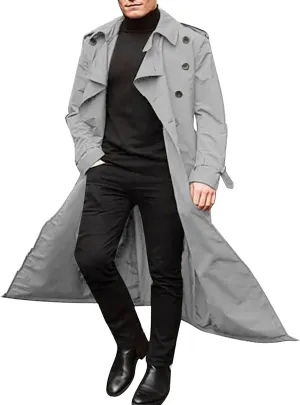 Men's Trench Coat Fall Winter Double Breasted Trench Coat Oversized Casual windbreaker Lapel Long Jacket Overcoat
