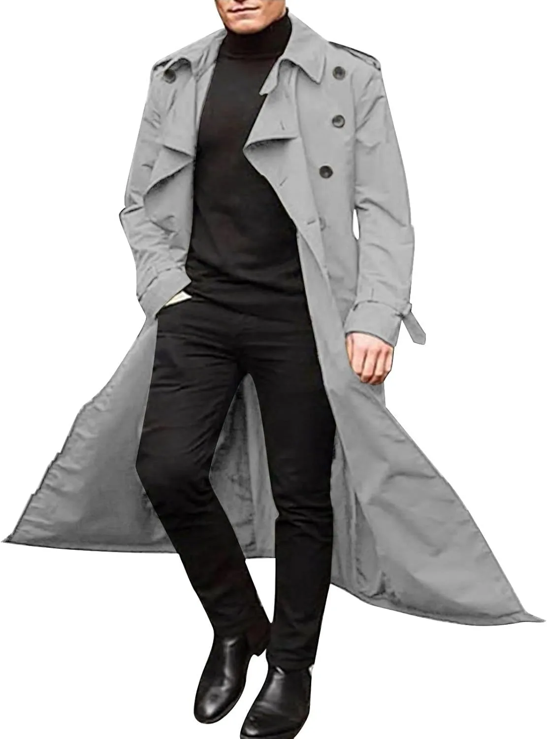Men's Trench Coat Fall Winter Double Breasted Trench Coat Oversized Casual windbreaker Lapel Long Jacket Overcoat
