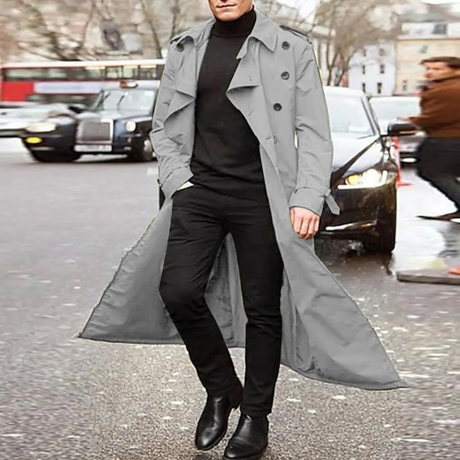 Men's Trench Coat Fall Winter Double Breasted Trench Coat Oversized Casual windbreaker Lapel Long Jacket Overcoat