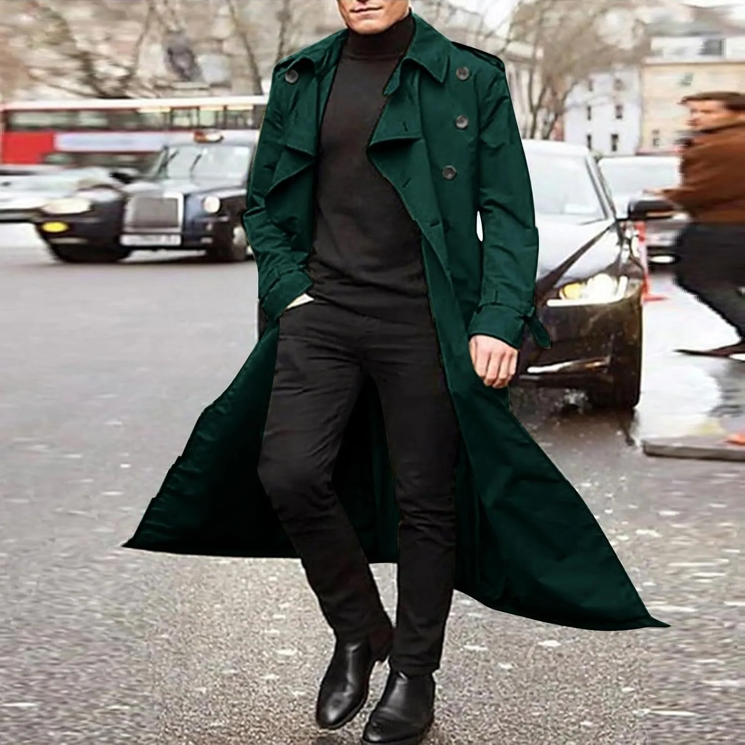 Men's Trench Coat Fall Winter Double Breasted Trench Coat Oversized Casual windbreaker Lapel Long Jacket Overcoat