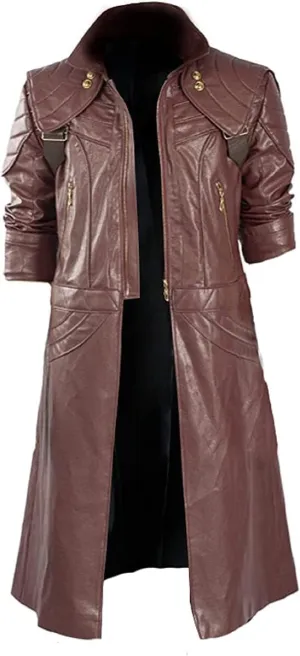 Men's Trench Coat Maroon Leather Coat Synthetic Leather