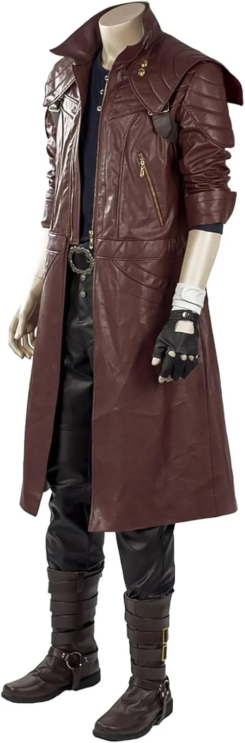 Men's Trench Coat Maroon Leather Coat Synthetic Leather