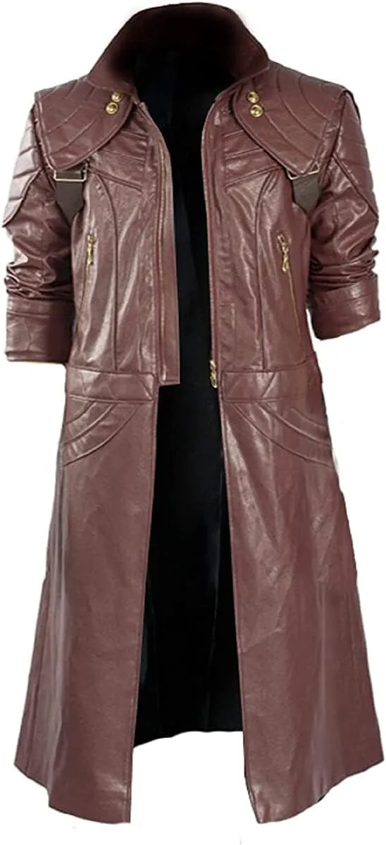 Men's Trench Coat Maroon Leather Coat Synthetic Leather
