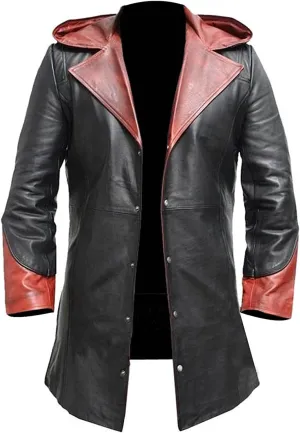 Men's Trench Coat Maroon Leather Coat Synthetic Leather