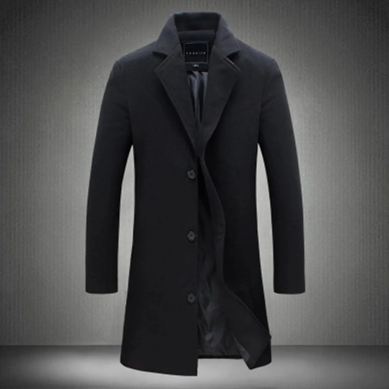 Mens Trench Coat Slim Fit Notch Lapel Single Breasted Business Casual Long Peacoat Fall Winter Windproof Overcoat