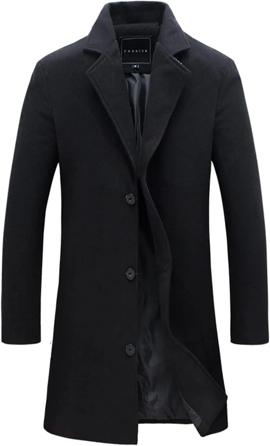 Mens Trench Coat Slim Fit Notch Lapel Single Breasted Business Casual Long Peacoat Fall Winter Windproof Overcoat
