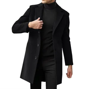 Mens Trench Coat Slim Fit Notch Lapel Single Breasted Business Casual Long Peacoat Fall Winter Windproof Overcoat