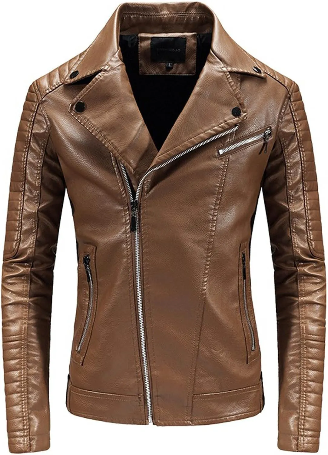Men's Vintage Asymmetric Zip Lightweight Faux Leather Biker Jacket Long Sleeve Lapel Collar Motorcycle Racing Coats