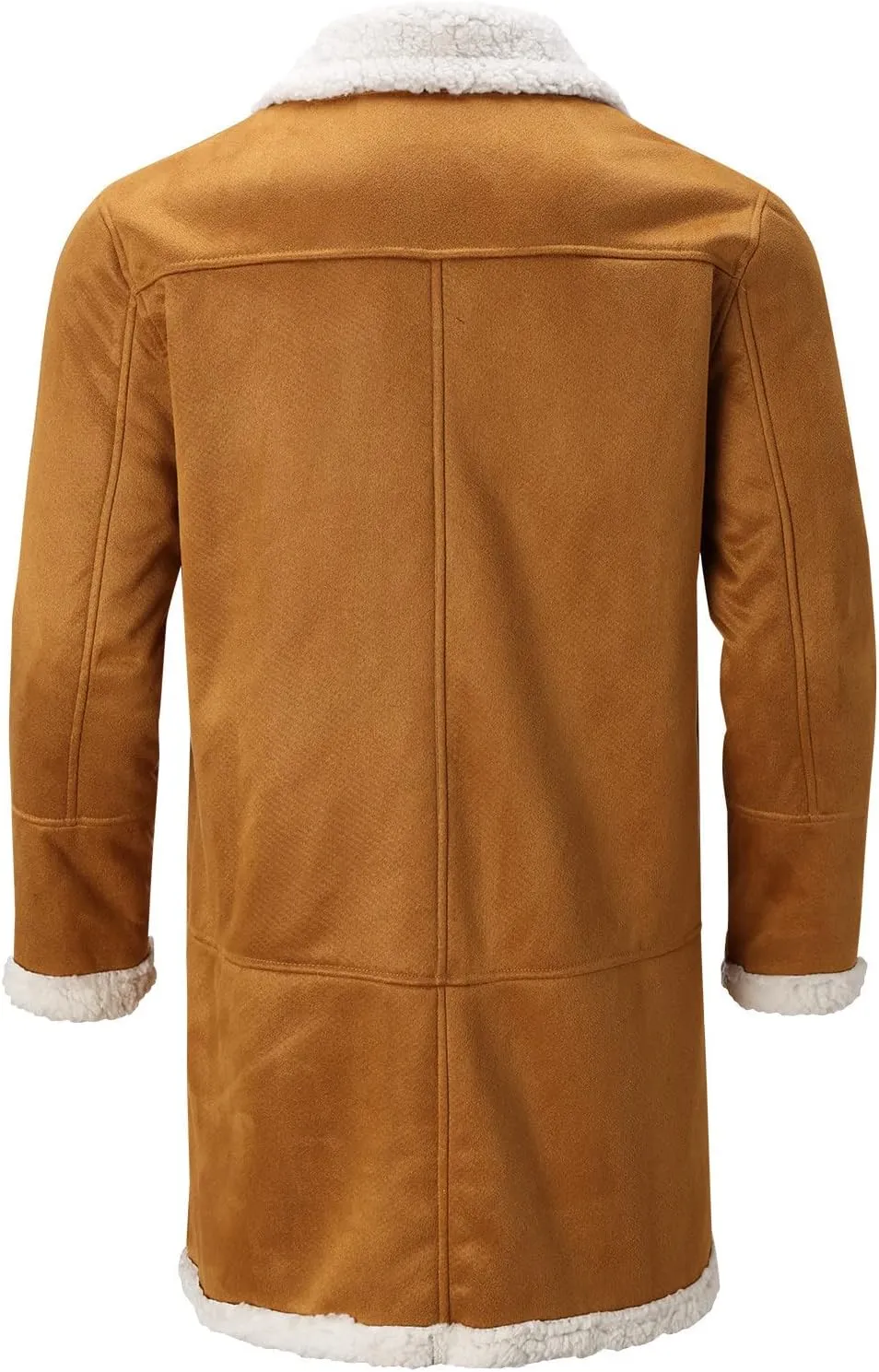 Mens Winter Suede Sherpa Lined Coat Fleece Sheepskin Jacket Pea Coat Faux Fur Collar Shearling Jacket Leather Coat