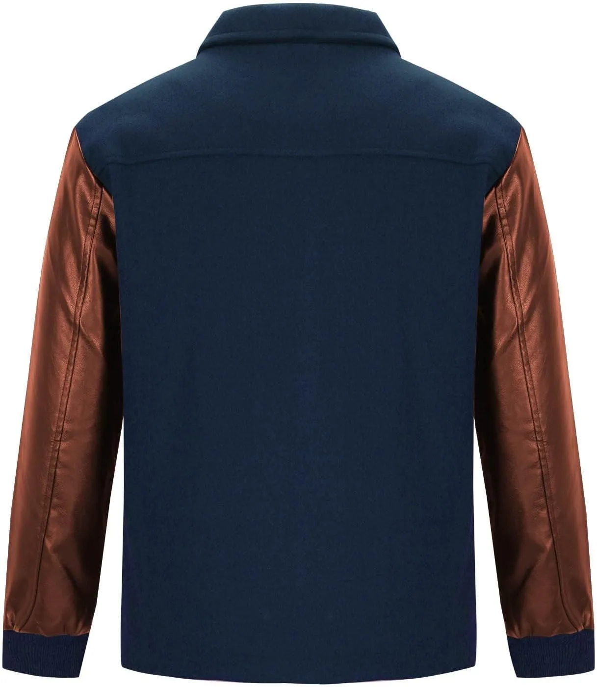 Mens Wool Blend Faux Suede Jacket Slim Fit Zip Up Casual PU Leather Patchwork Motorcycle Biker Coat for Fall Winter