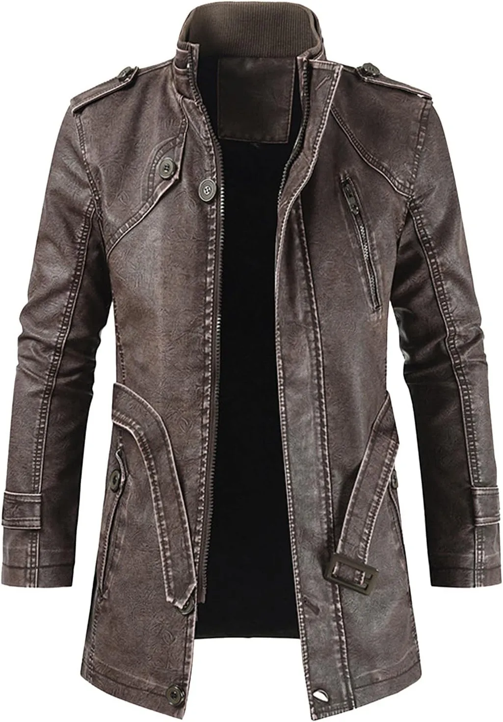 Men's Wool Blend Pea Coat Hooded Zipper Warm Cardigan Knitted Coat Jacket Notched Lapel Belt Fall Windproof Coat