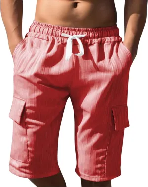 Mens Workout Shorts Elastic Waist Comfy Cargo Short Pants with Multiple Pockets Drawstring Flowy Casual Shorts