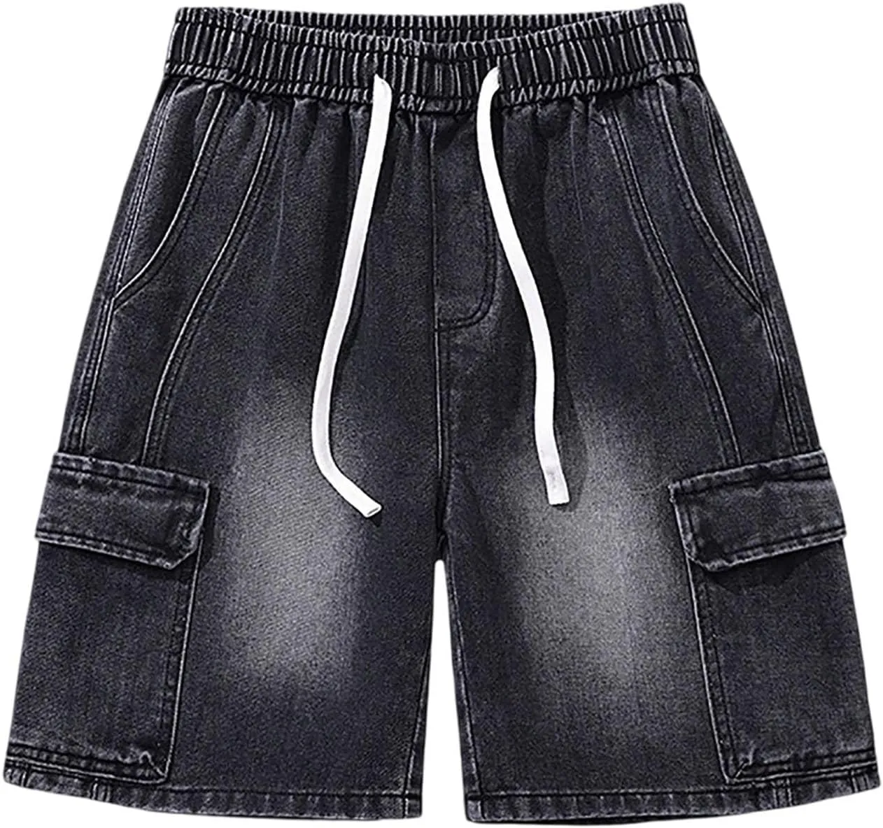 Mens Y2K Grunge Baggy Jean Shorts Wide Leg Hip Hop Skateboard Pants Loose Denim Shorts with Pockets Streetwear