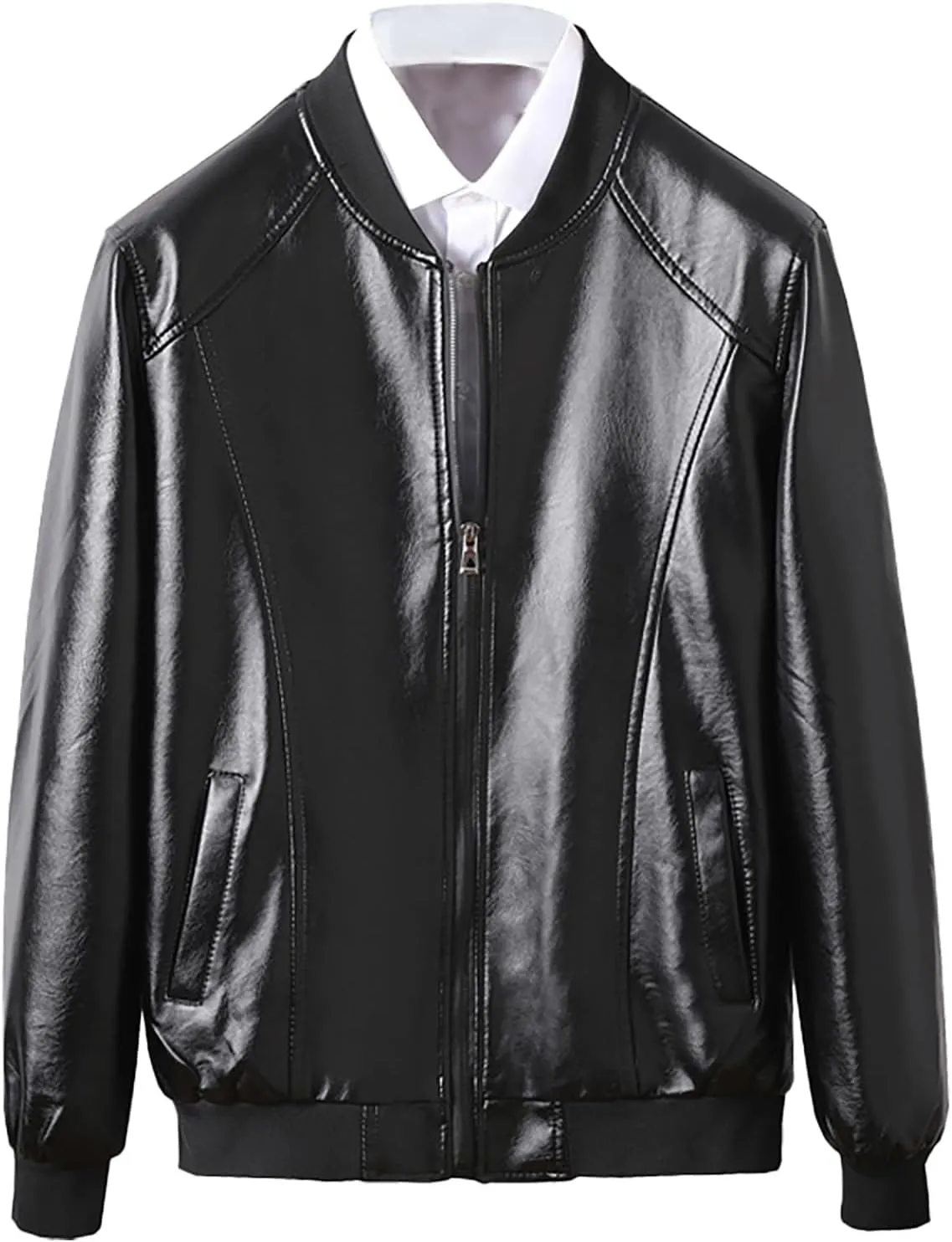 Men's Zipper Leather Jacket Vintage Black Motorcycle Windbreaker Leather Jackets Winter Fall Baseball Fashion Casual