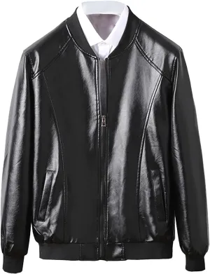 Men's Zipper Leather Jacket Vintage Black Motorcycle Windbreaker Leather Jackets Winter Fall Baseball Fashion Casual